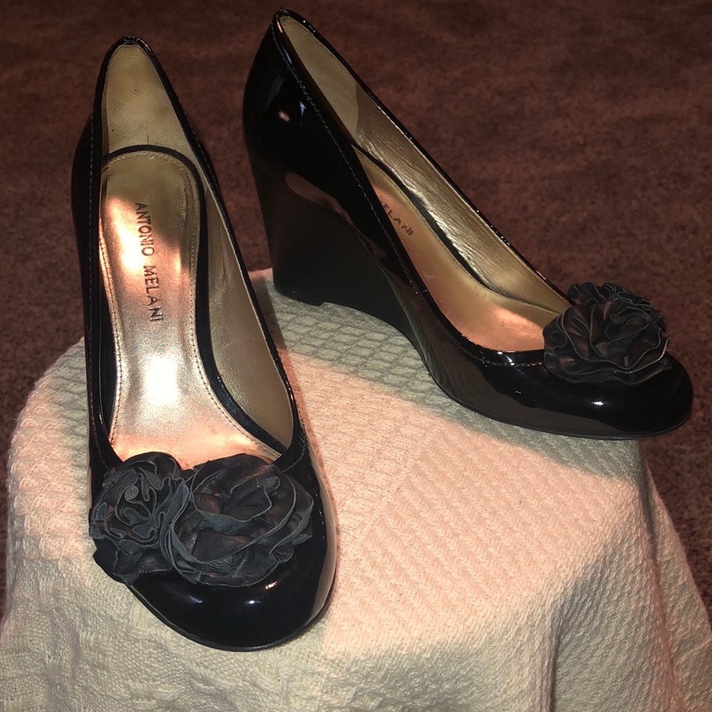 Antonio Melani Wedge Heels Black Patent Leather